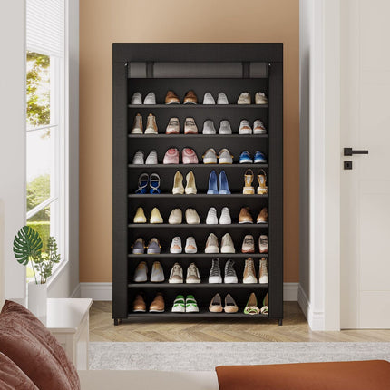 Shoe Rack,9 Tier Storage Organizer Tall Shelf with Nonwoven Fabric Cover for ...