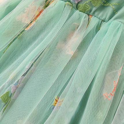 Toddler Girl Dress Sleeveless Floral Playwear Bowknot Tulle Dresses Strap Princess Sundress