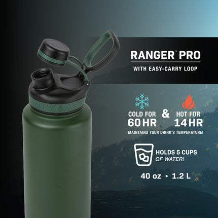 Stainless Steel Ranger Water Bottle 40Oz, Black