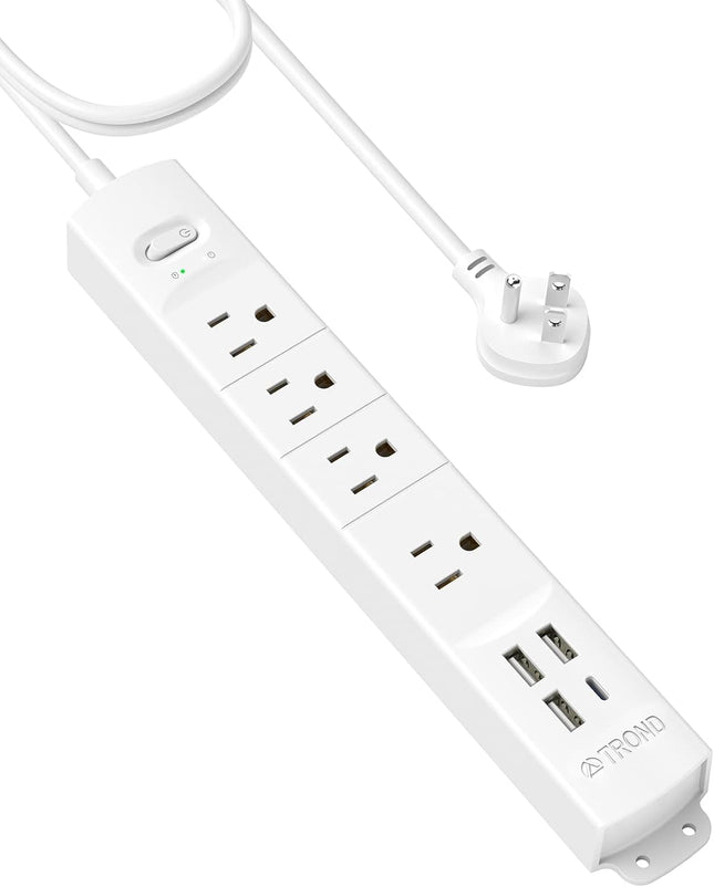 Surge Protector Power Strip with USB, Ultra Thin Flat Plug 6Ft Extension Cord 1625W, 3 USB a & 1 Type C, 4 AC Outlets 1440J Surge Protection ETL Listed, Wall Mount for Home Office Dorm, White