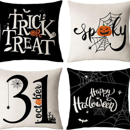 Halloween Pillow Covers 18X18 Set of 4 Trick or Treat Decorative Throw Pillows Cover Black Spider Webs Pillow Cases Home Outdoor Sofa Couch Cushion Covers for Halloween Decor (18 by 18)