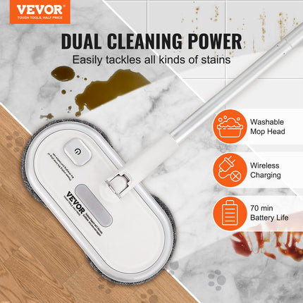 Cordless Electric Mop, Up To 70 Mins Powerful Battery, Electric Spin Mop With Dual Spinning Heads, 4 Microfiber Pads & 2 Floor Scrubber Pads, For Hardwood/Bathroom/Tile Floor Cleaning