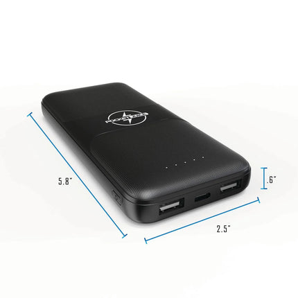 Wireless Pro, 10,000Mah Portable Power Bank with Wireless Charging, USB, and Built-In Lightning and USB-C Cables, Black