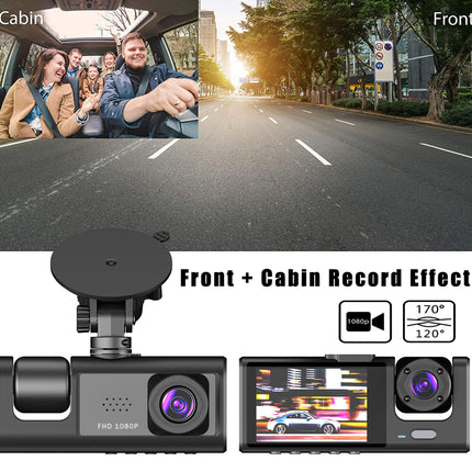 Car Dual Lens Dash Cam HD 1080P Front Rear Inside Video Recorder Camera G-Sensor