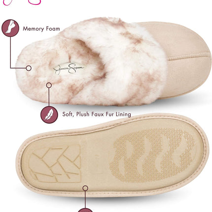 Women'S Comfy Faux Fur House Slipper Scuff Memory Foam Slip on Anti-Skid Sole