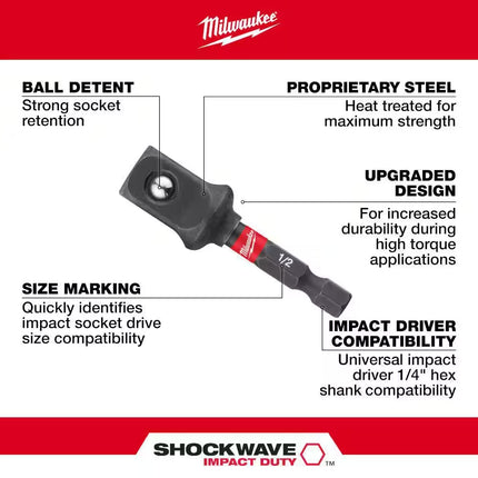 SHOCKWAVE Impact Duty 1/2 In. Alloy Alloy Steel Square Socket Adapter Bit