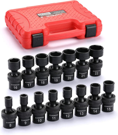 15 PCS 3/8" Drive Standard Universal Impact Socket Set, 6 Point, Metric,8-22Mm