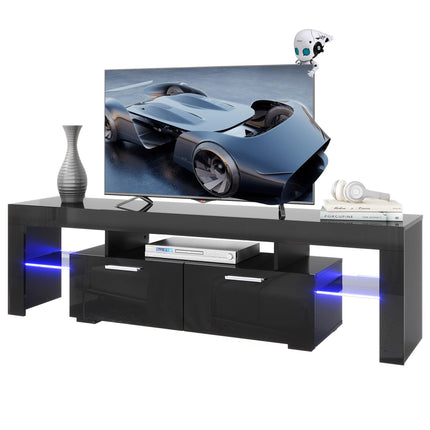 TV Stand for Tvs up to 70", High Gloss TV Cabinet with LED Light, Modern TV Console Table with Storage Drawers, Media Television Stand Entertainment Center, Black