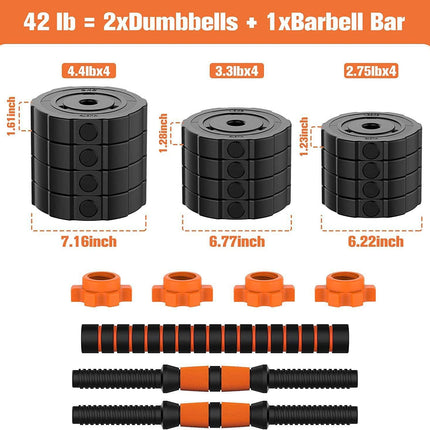 Adjustable Weights Dumbbells Set, 44Lbs 2 in 1 Weights Barbell Dumbbells Non-Slip Neoprene Hand with Connecting Rod for Adults Women Men Fitness,Home Gym Exercise Training Equipment YA018