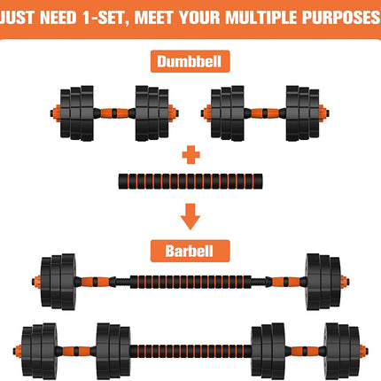 Adjustable Weights Dumbbells Set, 44Lbs 2 in 1 Weights Barbell Dumbbells Non-Slip Neoprene Hand with Connecting Rod for Adults Women Men Fitness,Home Gym Exercise Training Equipment YA018