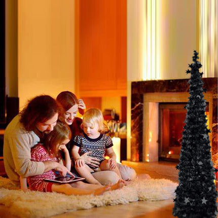 Halloween Tree Pop up Tinsel Trees 5FT Black Collapsible Pencil Trees Artificial Halloween Xmas Tree for Home Fireplace Party Indoor Outdoor Decoration(Pop up Tinsel Trees for Black, 5FT)