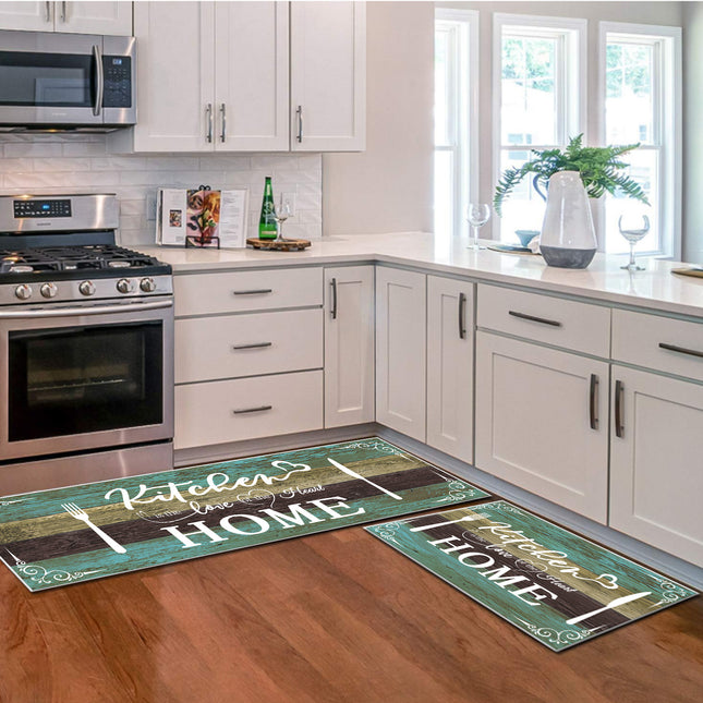 Boho Kitchen Rug Sets  2 Piece Washable Non-Slip Mats Teal 20x32 20x48 In