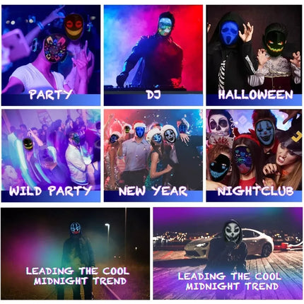 Led Mask with Bluetooth Programmable App,Shining Led Light up Face Mask for Adult Kid Halloween Masquerade Party