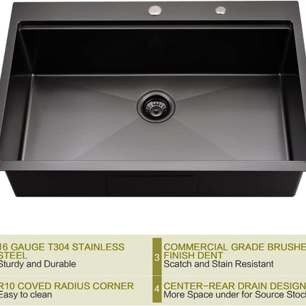 15X18 Small Size Stainless Steel Sink (Black（28‘’X22‘’）)