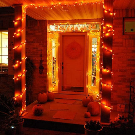 Halloween Lights Outdoor, 82 FT 200 LED Halloween String Lights with Music, Waterproof Orange Lights Plug in Motion Sensor Halloween Decorations Outdoor