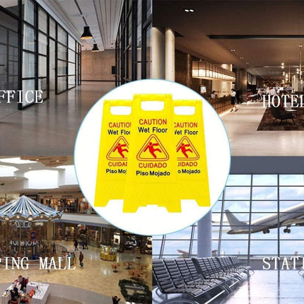 12 Packs Caution Wet Floor Sign | 2-Sided Bilingual Sign | Cuadado Piso Mojado| Avoid Fall & Slip Accident