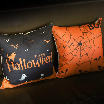 Halloween Decoration, Set of 4 Halloween Pillow Covers 18 X 18 Inch Spirder Web Jack-O-Lantern Cushion Covers for Halloween (Inserts Are Not Include)