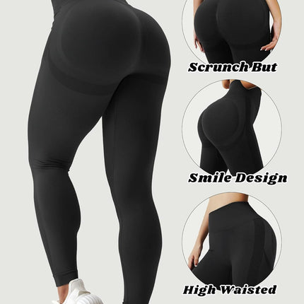 Women'S High Waist Scrunch Butt Lift Leggings Workout Seamless Booty Tummy Control Smile Contour Yoga Pants Black S