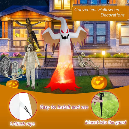 8Ft Halloween Inflatables Ghost Decorations with Blow up Halloween Flame Effect Indoor Outdoor Garden Halloween Decoration