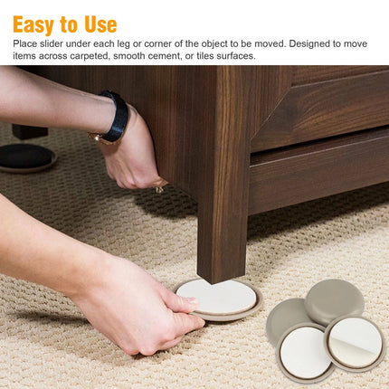 16Pcs Adhesive Furniture Sliders, round Furniture Moving Pads for Carpet Furniture Glide, Heavy Duty Reusable