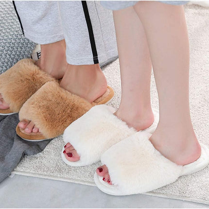 Women'S Fuzzy Fur Flat Slippers Soft Open Toe House Slippers Memory Foam Sandals Slides Home Slippers for Girls Men Indoor Outdoor