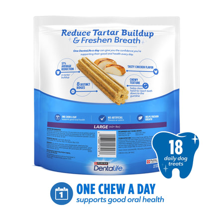 Purina  Daily Oral Care Large Dog Treats Dental Chews with Chicken, 20.7 Oz Pouch (18 Pack)