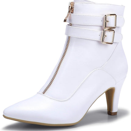 Women'S Buckle Strap Ankle Booties 3 Inch Pointed Toe Zipper Heels Dress Jeans Boots