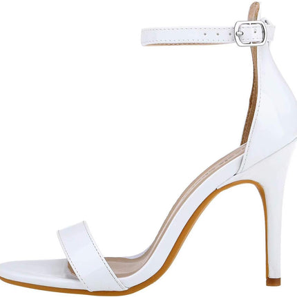 Women'S Open Toe Stiletto Strappy Heeled Sandals Ankle Strap High Heel 10 Cm Dress Party Work Dance Evening Wedding Sandals White Patent Leather Size 9