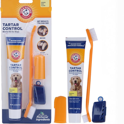 for Pets Tartar Control Kit for Dogs | Contains Toothpaste, Toothbrush & Fingerbrush | Reduces Plaque & Tartar Buildup, 3-Piece Kit, Banana Mint Flavor