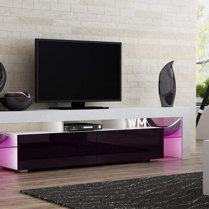 Solo 200 Modern LED TV Stand, Fits up to 90" TV, White/Violet