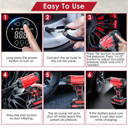 1Pc 150PSI Cordless Car Tire Inflator Rechargeable  2V Portable Electric Air Compressor With LED Light For Car Bike Motorcycle Ball