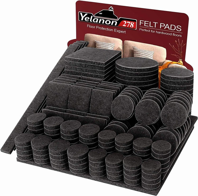 Felt Furniture Pads -278 Pcs Furniture Pads Hardwoods Floors Self Adhesive, Cuttable Felt Chair Pads, anti Scratch Floor Protectors for Furniture Feet Chair Legs, Furniture Felt Pads,Black