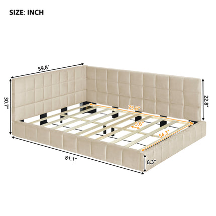 Full-size Upholstered Sofa Bed, Sofa Bed Frame - Beige, Velvet