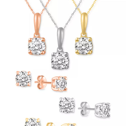 2-Pc. Set Diamond Solitaire Pendant Necklace & Matching Stud Earrings (5/8 Ct. T.W.) in 14K Gold