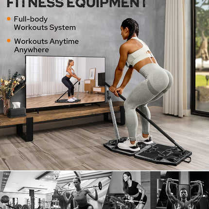 Portable Home Gym Workout Equipment with 14 Exercise Accessories Ab Roller Wheel,Elastic Resistance Bands,Push-Up Stand,Post Landmine Sleeve and More for Full Body Workouts System