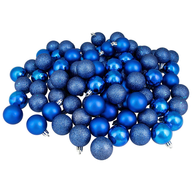 96Ct Shatterproof 4-Finish Christmas Ball Ornament Set 1.5" - Blue