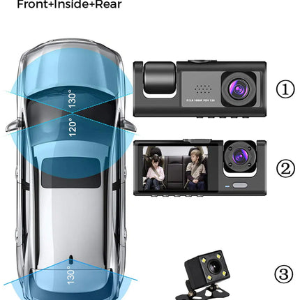 Car Dual Lens Dash Cam HD 1080P Front Rear Inside Video Recorder Camera G-Sensor
