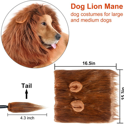 Lion Mane for Dog Costumes, Dog Lion Mane, Realistic Lion Wig for Medium to Large Sized Dogs, Large Dog Halloween Costumes, Lion Mane for Dog, Halloween Costumes for Dogs (Dark Brown)