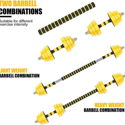 Adjustable Dumbbell Barbell, Free Weights 2-In-1 Dumbbell Barbell Set, Non-Slip Hand Dumbbell for Home, Gym, Office