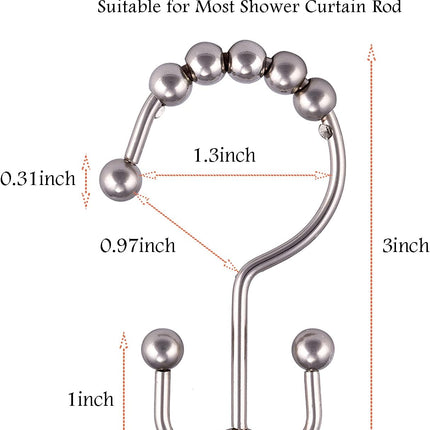 Shower Curtain Hooks Rings, Rust-Resistant Metal Double Glide Shower Hooks for Bathroom, Modern Decorative Design Shower Rods Curtains - Nickel