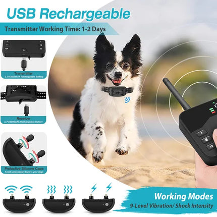 2 In 1 Wireless Electric Dog Fence Waterproof Pet Shock Boundary Containment System Electric Training Collar For Small Medium Large Dogs