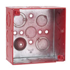 4 In. W X 2-1/8 In. D Steel Red 2-Gang Life Safety Welded Square Box with Eleven 1/2 In. Ko'S and Six Tko'S, 1-Pack