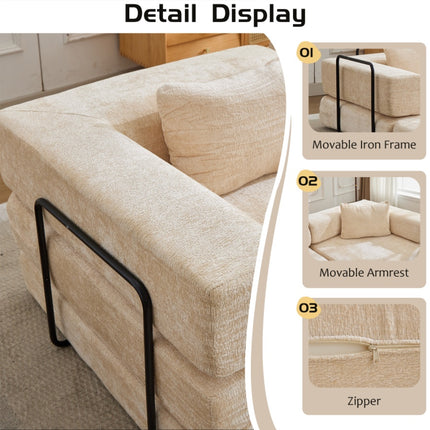Compression Sofa,Convertible Floor Sofa Bed With Fixed-Shape Frame, Boneless Modular Sectional Sofa,No Assembly Required,Chenille Fabric,for Living Room Bedroom,Beige