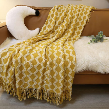 Throw Blanket for Couch, Decorative Knit Woven Knitted Throw Blankets for Sofa Bed Living Room Travel, 50 X 68 Inches, Yellow