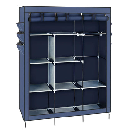 Portable Closet Storage Organizer Wardrobe Clothes Rack Shelves Navy Blue