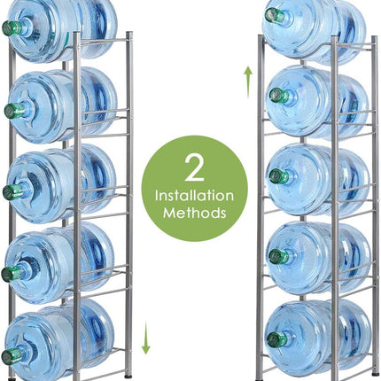 5-Tier Water Jug Rack, 5 Gallon Detachable Water Bottle Holder for Kitchen, Office, Home, Silver