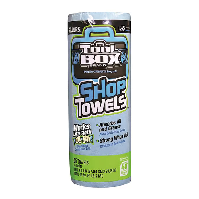 Blue Shop Towels 55Ct Roll - Made in USA - 13.28-Oz Towel - Soft, Strong & Absorbent - Ideal for Cleaning - Blue Color - Paper Material