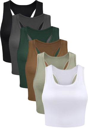 6 Pieces Basic Sleeveless Racerback Sports Crop Tank Tops for Women Girls Daily Wearing