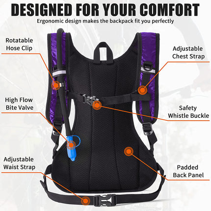 Hydration Pack Water Backpack - Water Pack with 2L Water Bladder - Hydration Backpack Hydropack for Running Biking Cycling Hiking Rave Festival