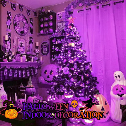 Purple Extra-Long 66FT 200 LED Halloween Lights for Indoor/Outdoor, Super Bright 8 Lighting Modes Plug in String Lights for Halloween Decorations Bedroom Party Garden Patio Tree (Purple)